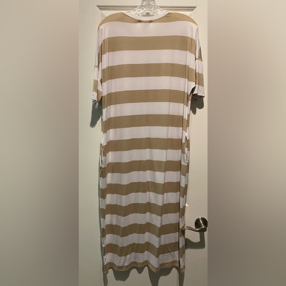 Shop Stevie striped maxi dress. Size L. Cream and tan. Barely worn, like new! - Picture 2 of 3